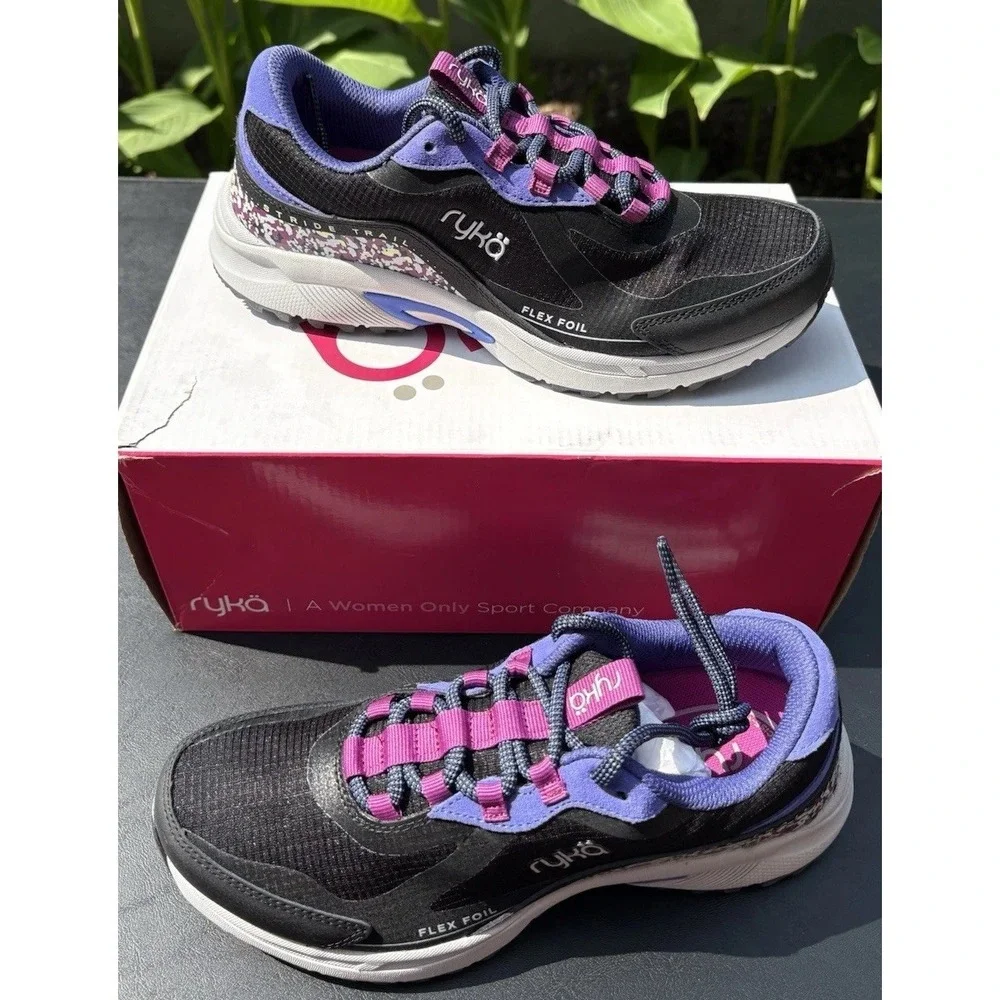 Ryka Women's Black Water Repellant  Sneakers Stride Trail Size 7.5 Flex Foil NIB